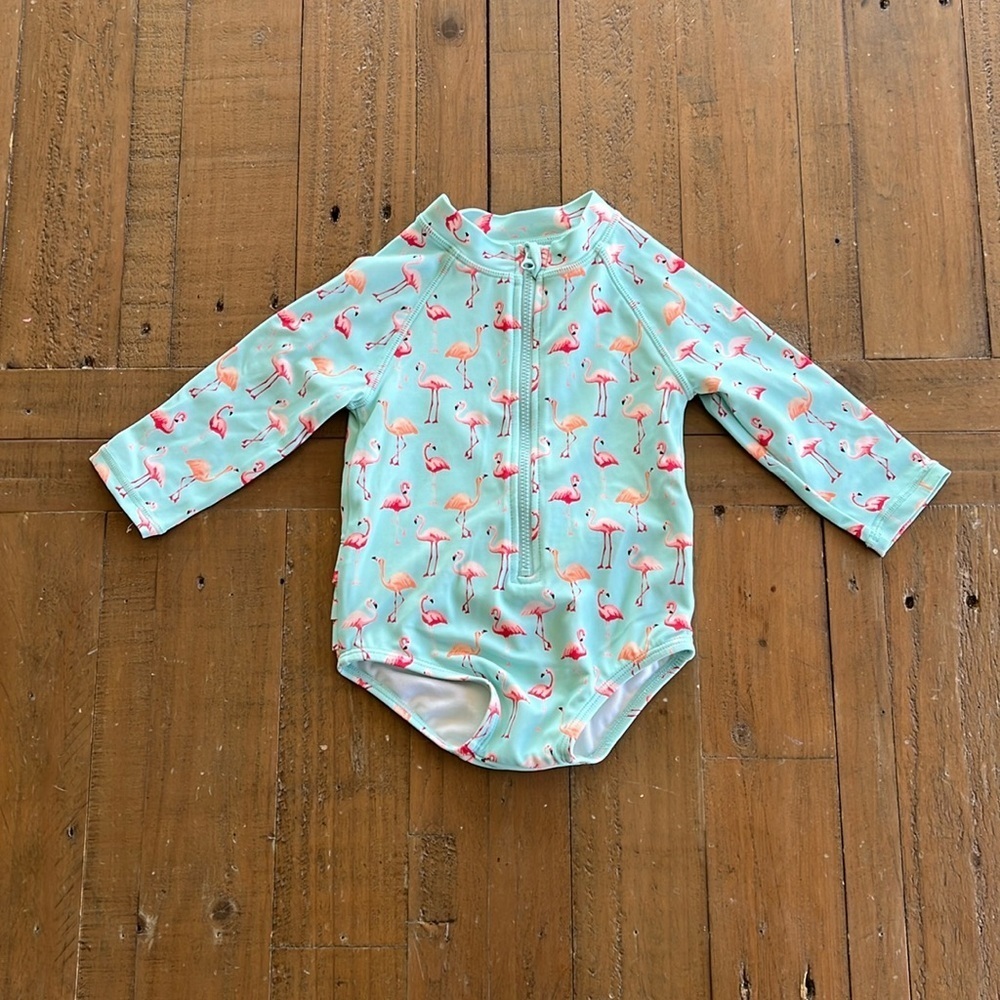 Janie and jack blue flamingo long sleeve swim suit